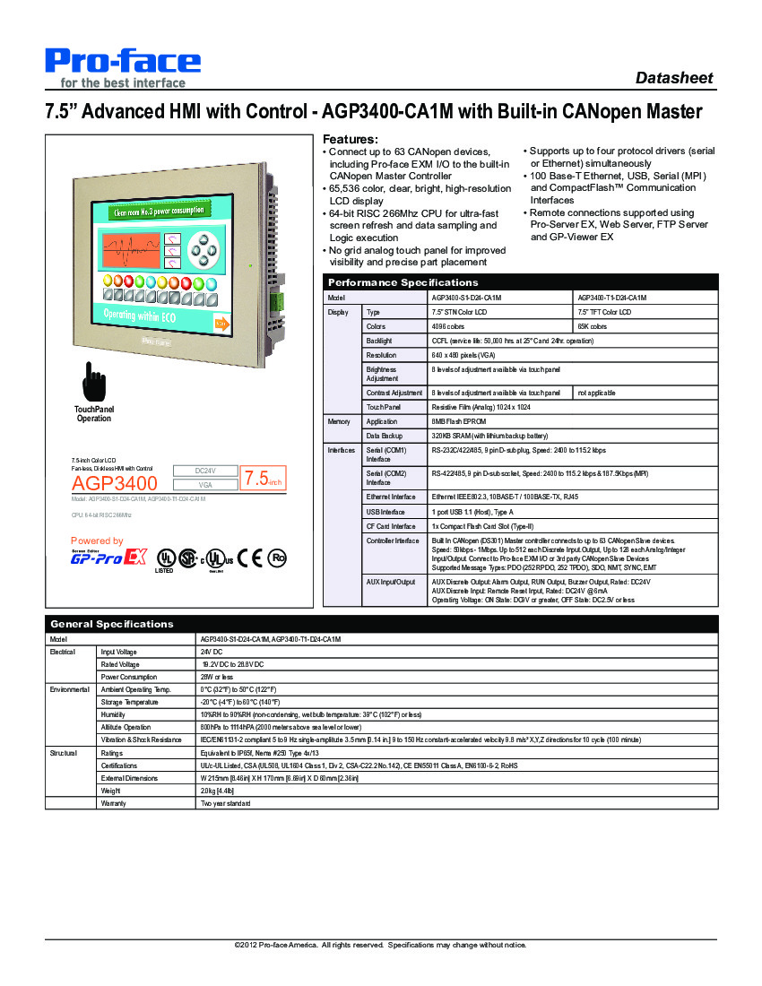 First Page Image of AGP3400-T1-D24-CA1M Specs Sheet.pdf
